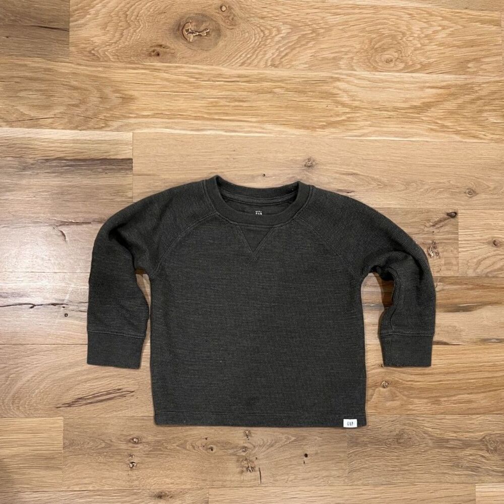 Baby Gap Toddler Waffle Knit Thermal Long Sleeve Shirt Charcoal Green Gray